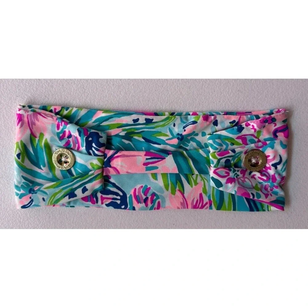 Lilly Pulitzer Chilly Lilly Headband Pink Blue Floral Button Gym Beach Yoga Chic